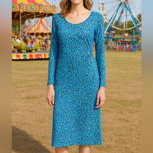 Lands’ End Jersey Floral Cotton Midi LONG SLEEVE Dress NWOT SIZE M
